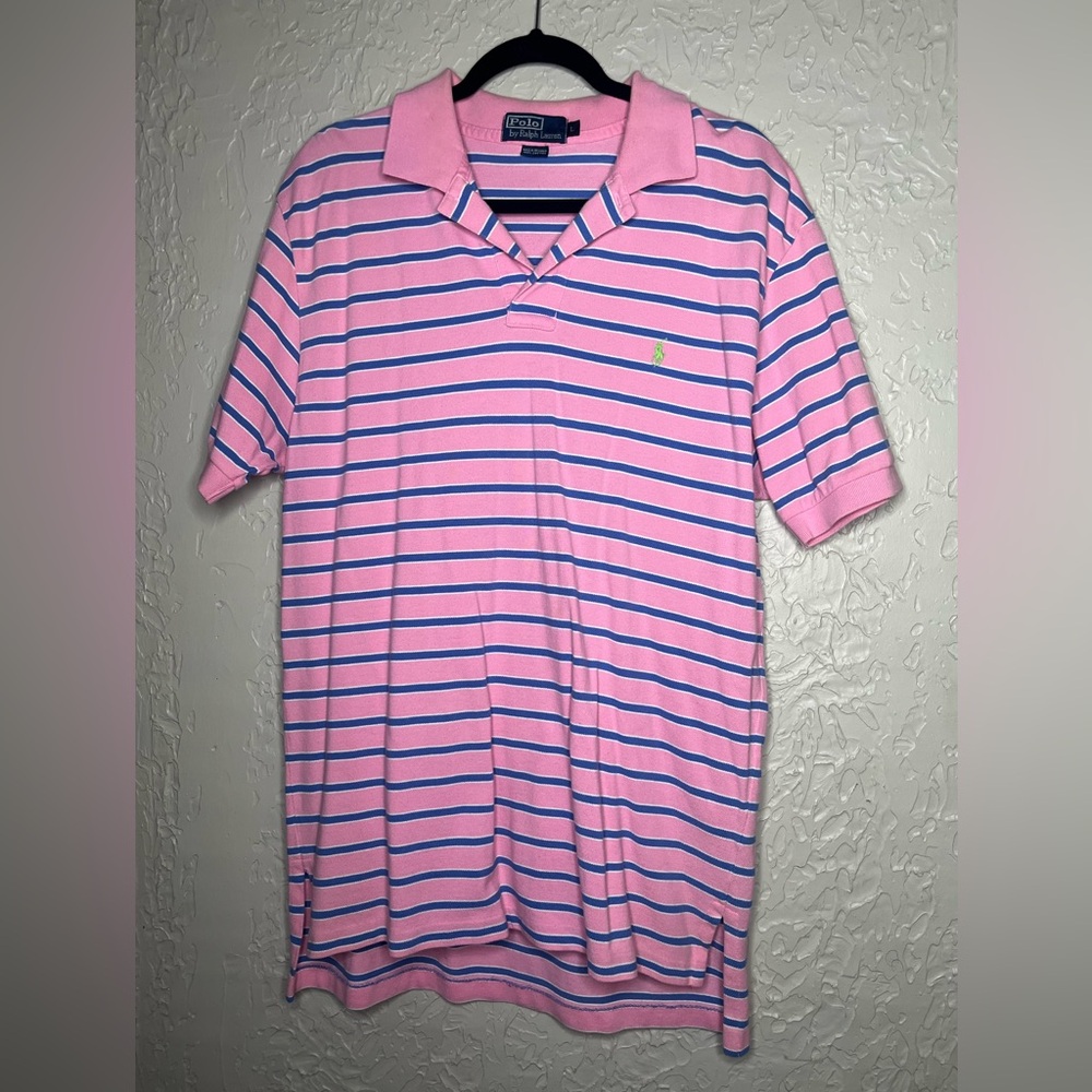Polo by Ralph Lauren Pink and Blue Striped Polo Shirt